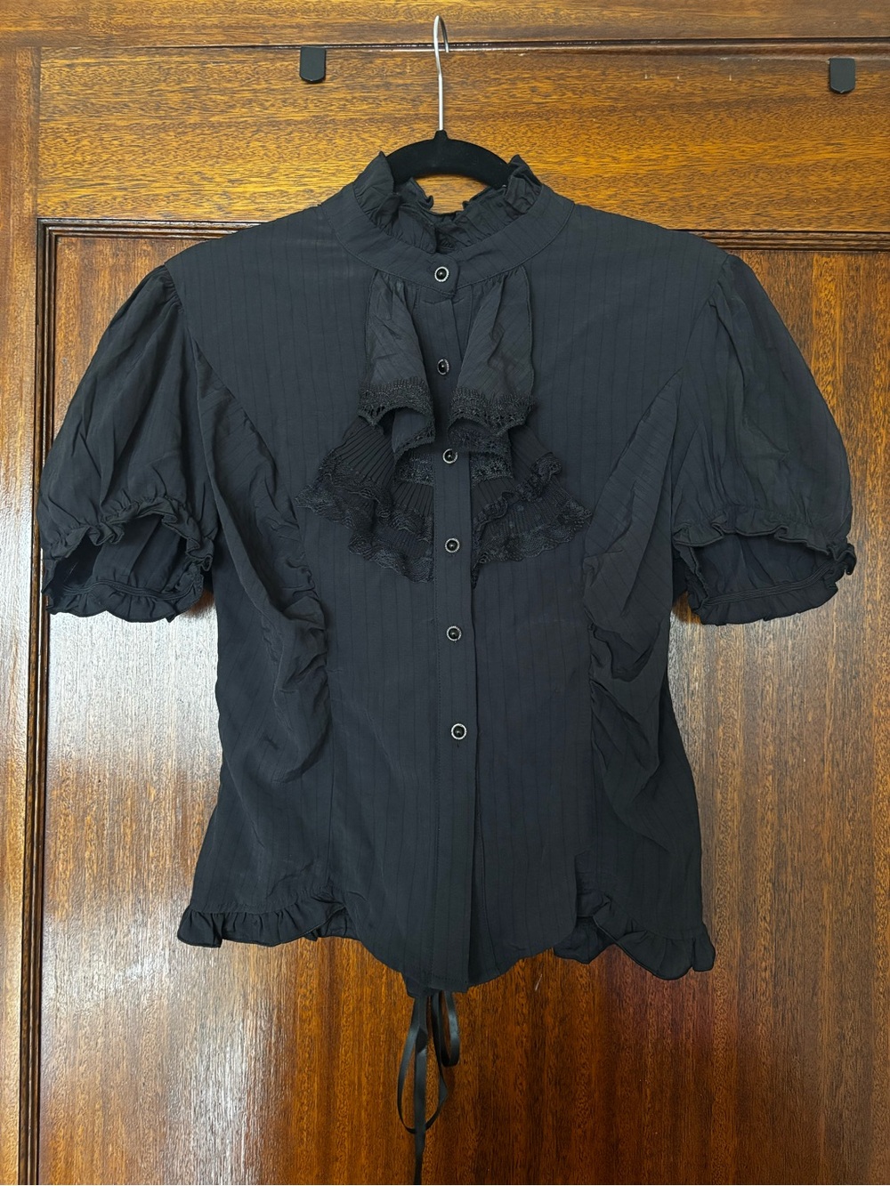 NWT Dark in Love Eleanor Black Blouse Ruffle Button Down Corset Lace Up Back - Picture 7 of 14